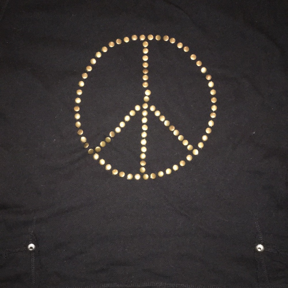 BLACK V NECK PEACE SIGN STUD SWEATSHIRT SIZE M - Picture 3 of 8